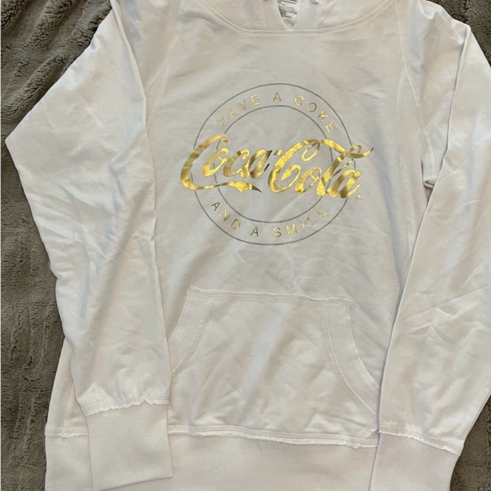 Coca-Cola White Hoodie with Metallic Gold Logo